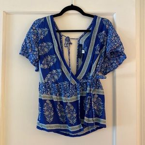 Blue Rain Floral Wraparound Top